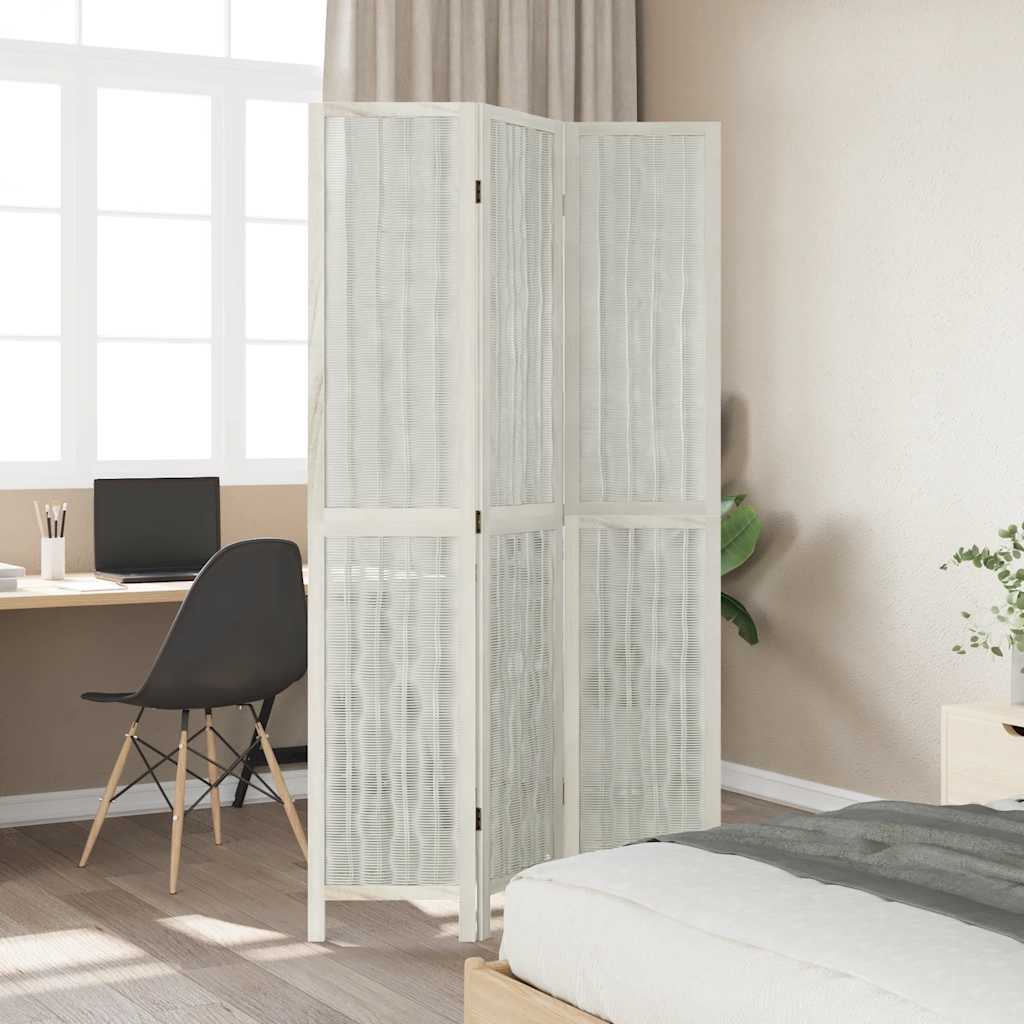 Room Divider 3 Panels White Solid Wood Paulownia